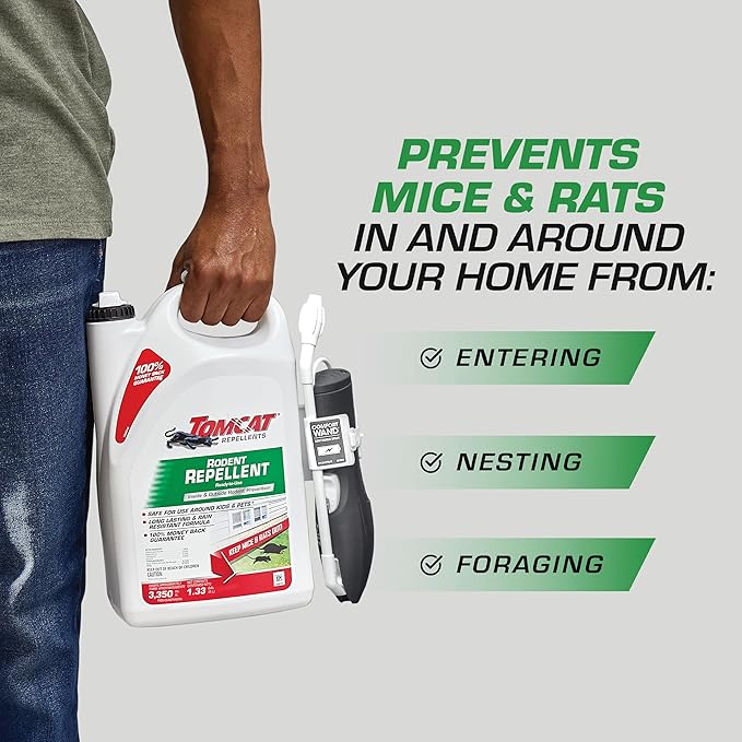 Tomcat Repellents Rodent Repellent Ready-to-Use with Comfort Wand - for Indoor and Outdoor Mouse and Rat Prevention, Peppermint Oil Spray for Rodents with Cinnamon & Garlic Essential Oils, 1.33 gal.
