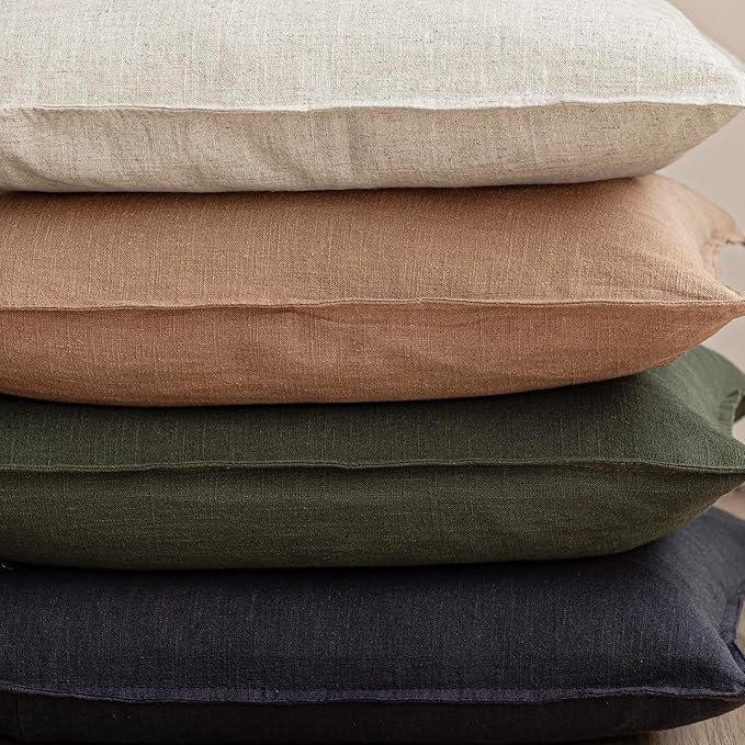 Foindtower Pack of 2, Decorative Linen Solid Throw Pillow Covers Soft Accent Cushion Case Farmhouse Neutral Pillowcase for Chair Couch Sofa Bedroom Living Room Home Decor 26 x 26 Inch Dark Olive Green