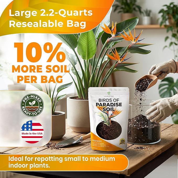 Professional Birds of Paradise Soil | Premium All Purpose Blend | Large 2.2 Quarts | Ready to Use for Indoor Plants | Peat Moss, Coco Coir, Perlite, Dolomite