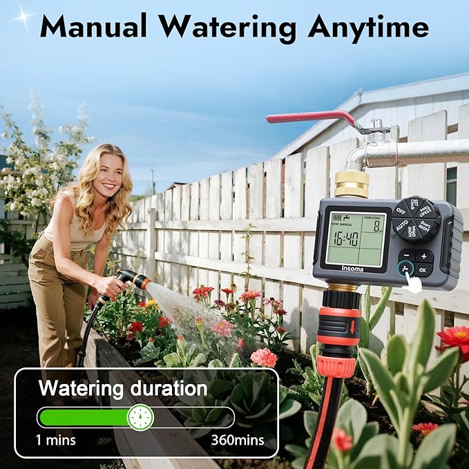 Water Timer for Garden Hose with 100% Metal Pipe, Programmable Sprinkler Controller for Garden Faucet with Auto/Manual/Rain Delay Mode, Irrigation Timers for Lawn, Yard, Outdoor Plants