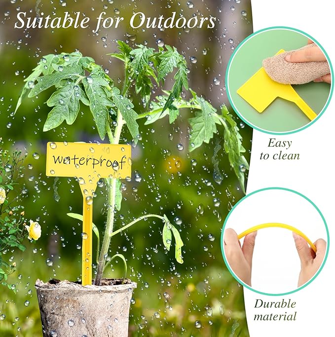 Marsui 202 Pcs Large Plant Labels Kit, Include 100 Outdoor Plastic Plant T Type Tags Waterproof Reusable Plant Markers Stakes, 100 PET Films and 2 Marker Pens for Herbs Pot (Multicolor,11.8 Inch)