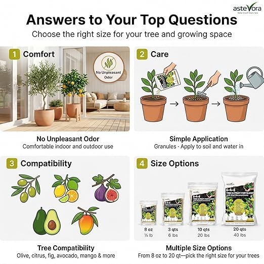 Olive Tree Fertilizer – Fruit Tree Fertilizer for Olive Tree, Citrus, Lemon, Lime, Fig, Avocado, Mango, Apple & Pomegranate – for Potted & Outdoor Trees (8 oz - 1/2 lbs.)
