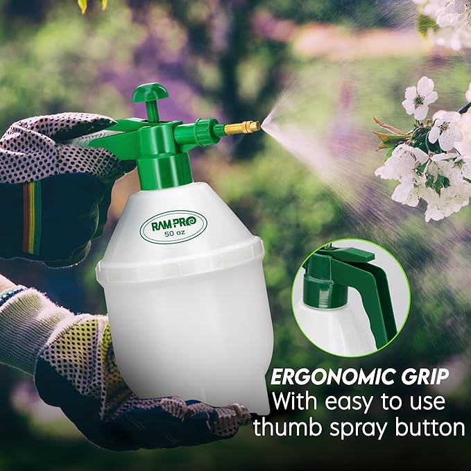 RamPro Garden Sprayer, 0.4 Gallon Pump Sprayer, 1.5L Weed Sprayer, 50 Oz Water Sprayer Pump Spray Bottle for Lawn Sprayer, Plant Mister, Safety Valve & Adjustable Brass Nozzle Pressure Hand Sprayer