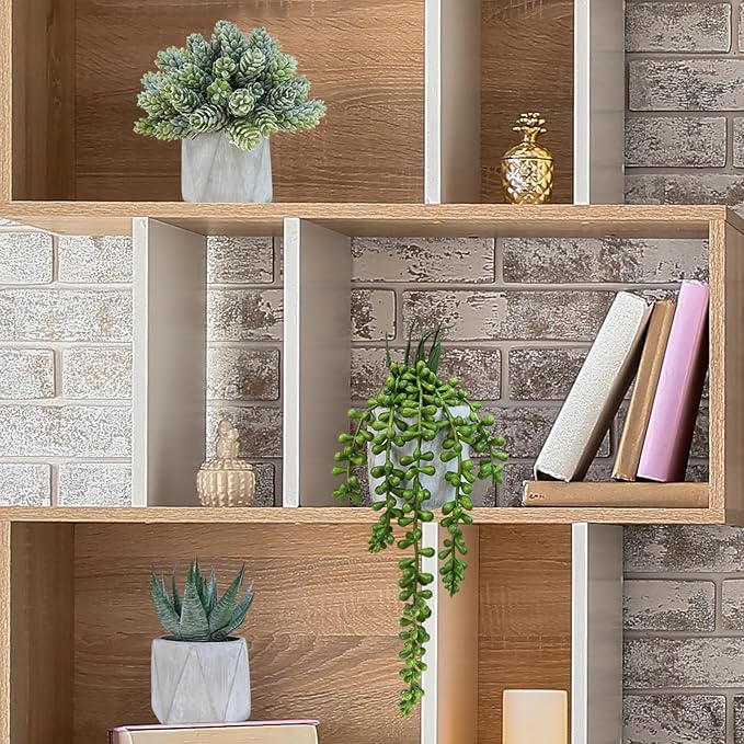 Winlyn Set of 3 Mini Artificial Succulent Plants Potted Small Fake Aloe Hops String of Pearls Plants in Gray Hexagon Ceramic Pots for Modern Home Office Desk Living Room Kitchen Table Shelf Décor
