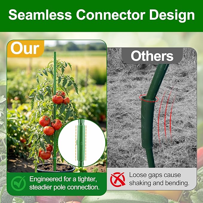 WAENLIR 16 Inch 24 Pack Extendable Garden Stakes Kit, DIY 4ft 5ft 6ft 7ft 8ft Plant Support Stakes with Connectors and Clips, Plastic Coated Metal Sticks for Tomato Indoor Outdoor