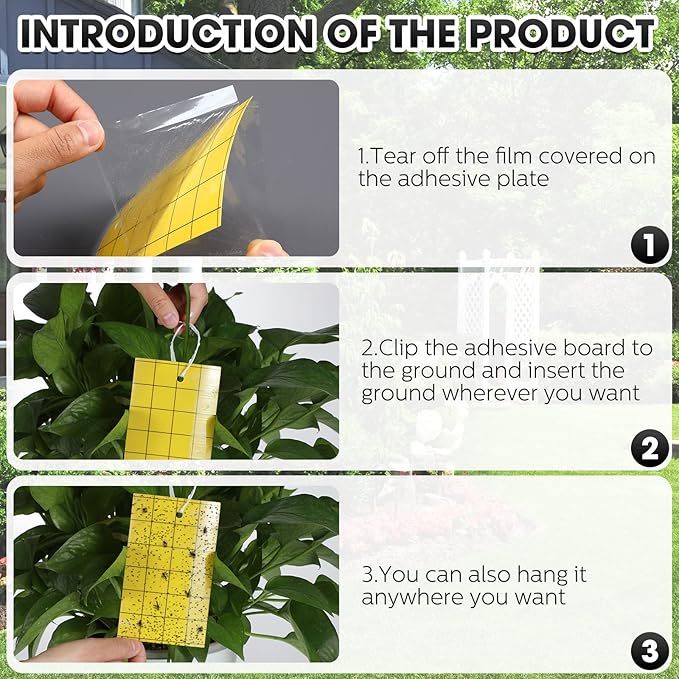 Qualirey 600 Pcs Sticky Trap for Gnats Dual Side Sticky Fruit Fly Trap with Tie Plant for Flying Insect Fungus Bugs Flying Catcher for Indoor (3'' X 5'')