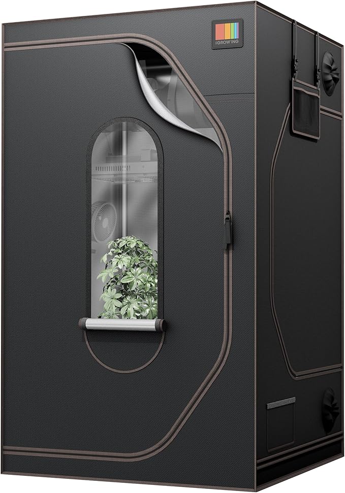 The Growing 4x4 Grow Tent 48"x48"x80", Light Proof Large Indoor Hydroponic Grow Tent with Reflective Mylar Observation Window and Floor Tray for Indoor Plant Growing