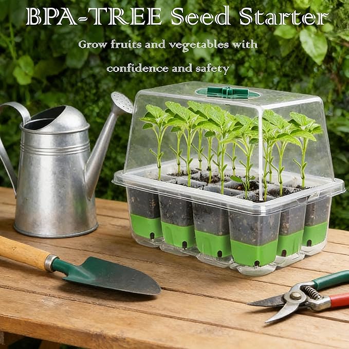 5-Pack Flexible Germination Trays,Reusable 60Cell Seed Starter Trays With Humidity Dome & Lids , Flexible Pop-Out Design, BPA-Free Silicone Seedling Kit & Dishwasher Safe for Herbs/Vegetables/Flowers