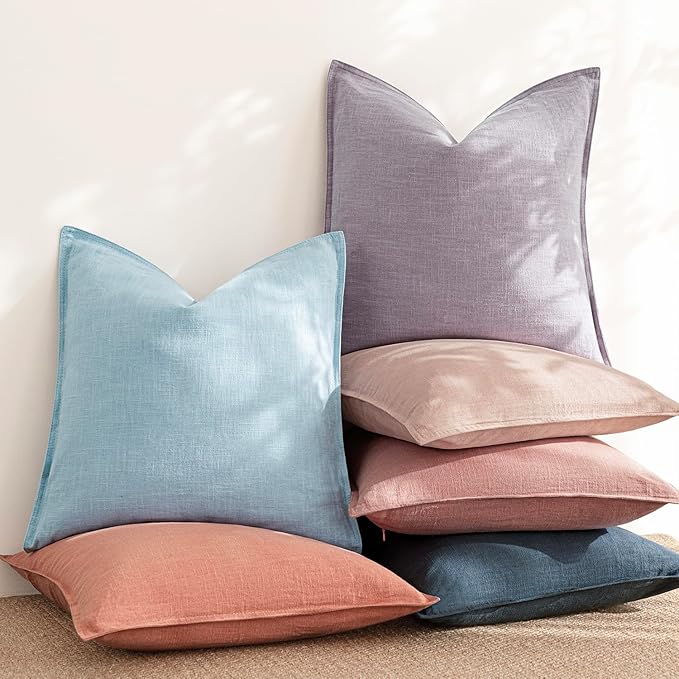 Foindtower Pack of 2, Decorative Linen Soild Throw Pillow Covers Soft Accent Cushion Euro Case Boho Farmhouse Pillowcase for Chair Couch Sofa Bedroom Living Room Home Decor 20 x 20 Inch Light Purple