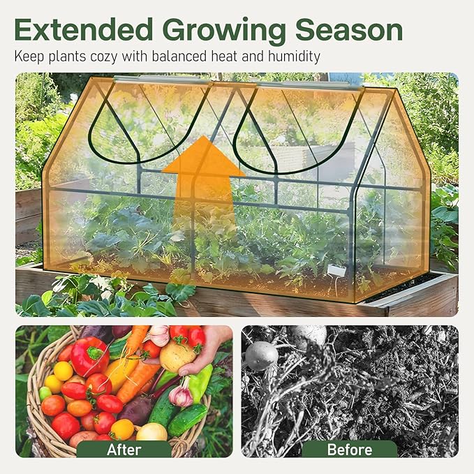 OnBrand 64.96" x 33.07" x 35.43" Portable Mini Greenhouse for Outdoors Indoors, PVC Small Green House with Dual-Sided Doors, Clear Plant Tent for Seedlings Flowers Vegetables