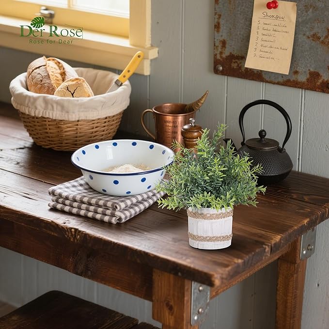 Der Rose 4 Pack Farmhouse Fake Plants Artificial Plants for Home Kitchen Office Desk Rustic Table Boho Aesthetic Room Decor Indoor