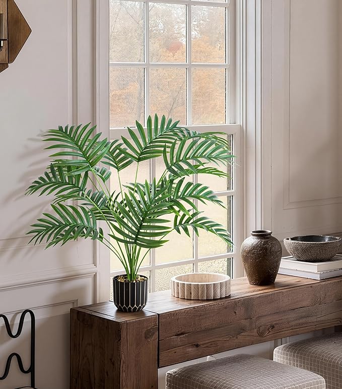 florisso 28" Artificial Areca Palm Plant Tall Fake Faux Plants Indoor Outdoor Tree for Living Room Home House Decoration