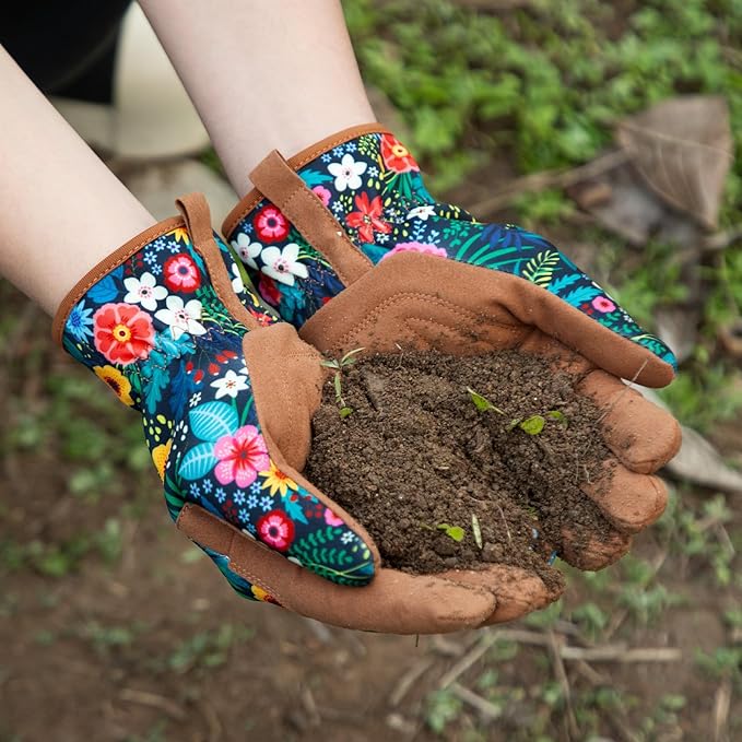 Trifabricy Gardening Gloves for Women, Breathable Leather Garden Gloves with Grip, Thorn-Proof Puncture-Resistant Work Gloves