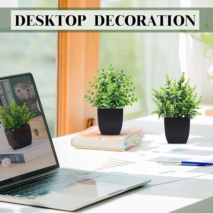 2 Pack Small Fake Plants Black Bathroom Accessories for Home Bedroom Bathroom Kitchen Decor