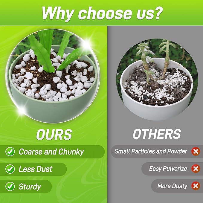 3 Quarts Chunky Perlite for Plant Soil Amendment for Potting Soil, Improves Drainage and Aeration for Soil, Ideal for Succulents, Orchid, Flower Plants (1/4 inch)