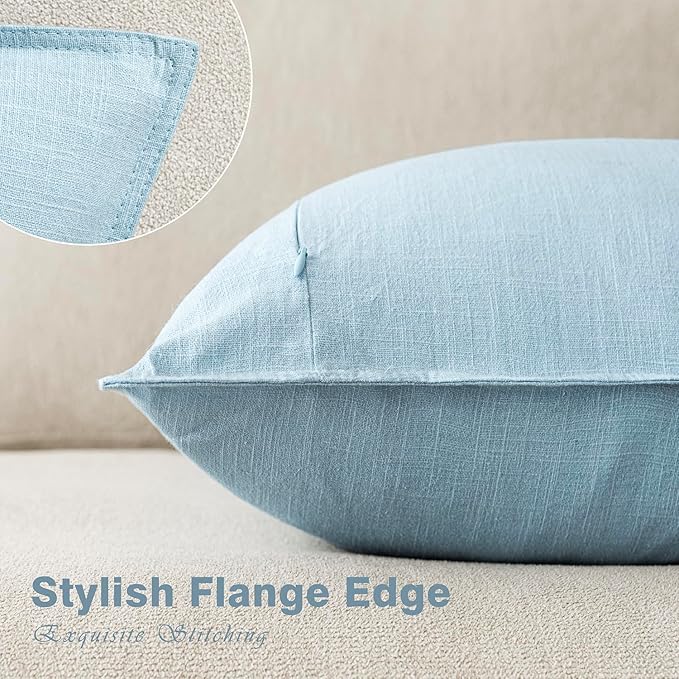 Foindtower Pack of 2, Decorative Linen Soild Throw Pillow Covers Soft Accent Euro Cushion Case Farmhouse Neutral Pillowcase for Chair Couch Sofa Bedroom Living Room Home Decor 24 x 24 Inch Light Blue