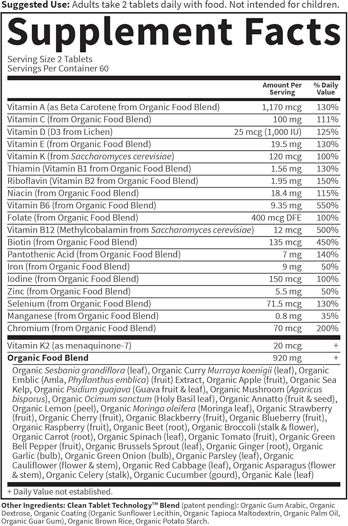 Garden of Life Organics Multivitamin for Women,Womens Multi with Vitamin C,D,Folate,B6,B12,Biotin,Iron,Vegan Whole Food Vitamins for Women,Energy,Skin,Nails,120 Tablets,(Pack of 2)