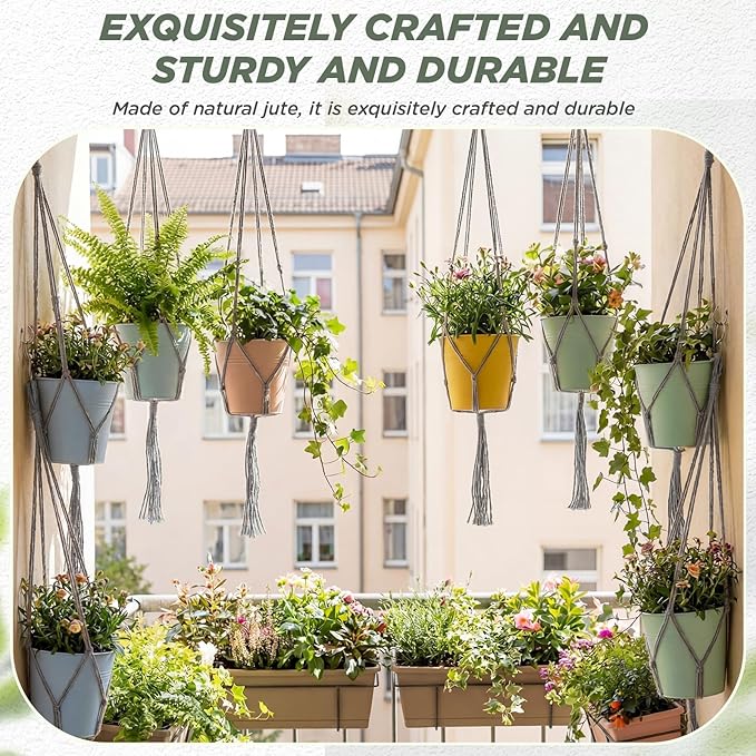 EBOOT 2 Pack 48 Inch Large Macrame Plant Hanger Rope to Hang Flower Pot Plant Holder for Indoor Outdoor Decorations, 4 Legs (Grey)