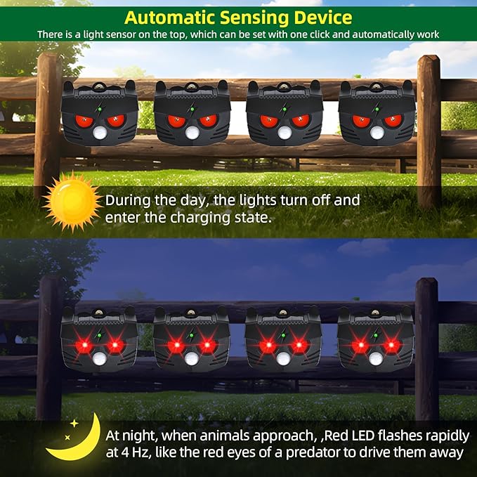 Solar Nocturnal Animal Repellent Outdoor Predator Lights for Chicken Coop Predator Protection Coyote Deterrent for Yard Nite Guard Solar Lights Predator Eyes-Protects Against Fox,Raccoon,Skunk,Deer(4)