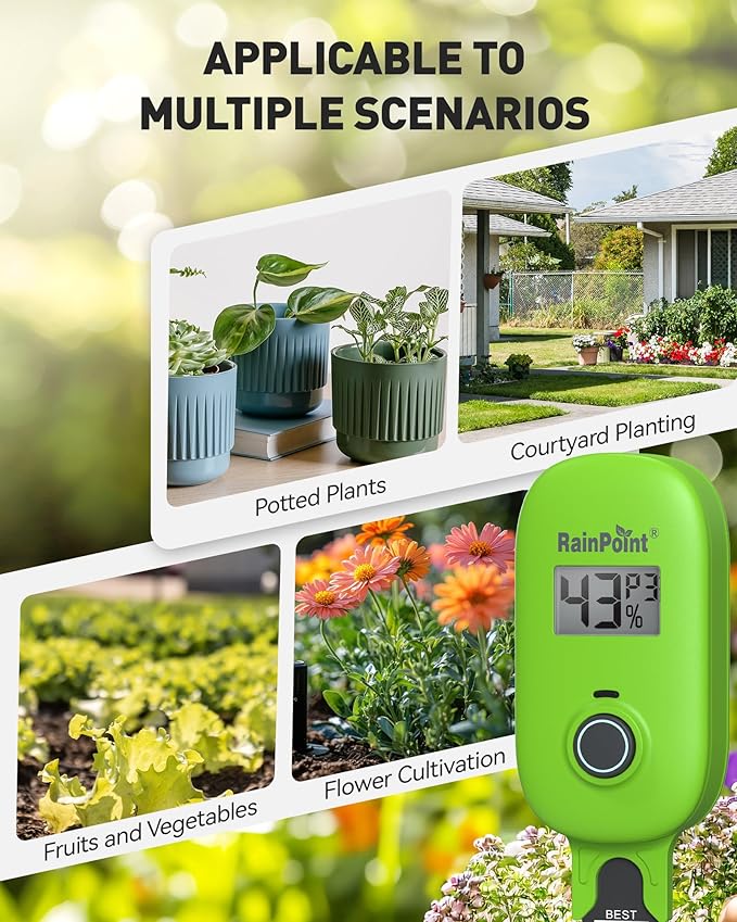 RAINPOINT Smart Soil Moisture Meter for Plants, Soil Hygrometer Sensor, Real-time Monitor Humidity Tester for Gardening, Farming, Indoor and Outdoor Plants Care, HWG023/HWG040 WiFi Hub Needed (Green)