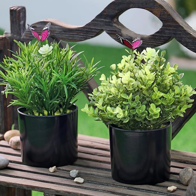 7" H Fake Plants Indoor 2 Pack Small Artificial Plants,Topiary Greenery Mini Potted Plants for House Office Tabletop Decoration