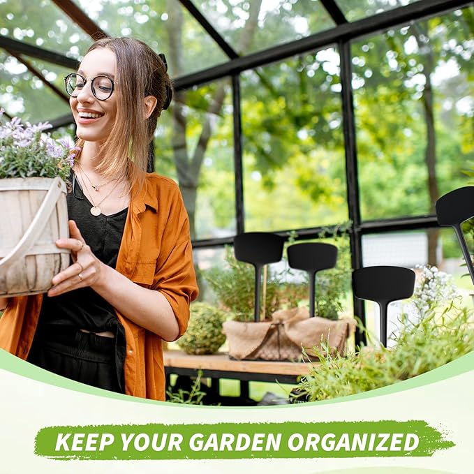 Colingmill 50 Pcs 14.2 Inch Plastic Plant Labels Tags T Type Plant Markers with Pen for Outdoor Indoor Garden Pot Herbs Flowers Vegetable (Black)
