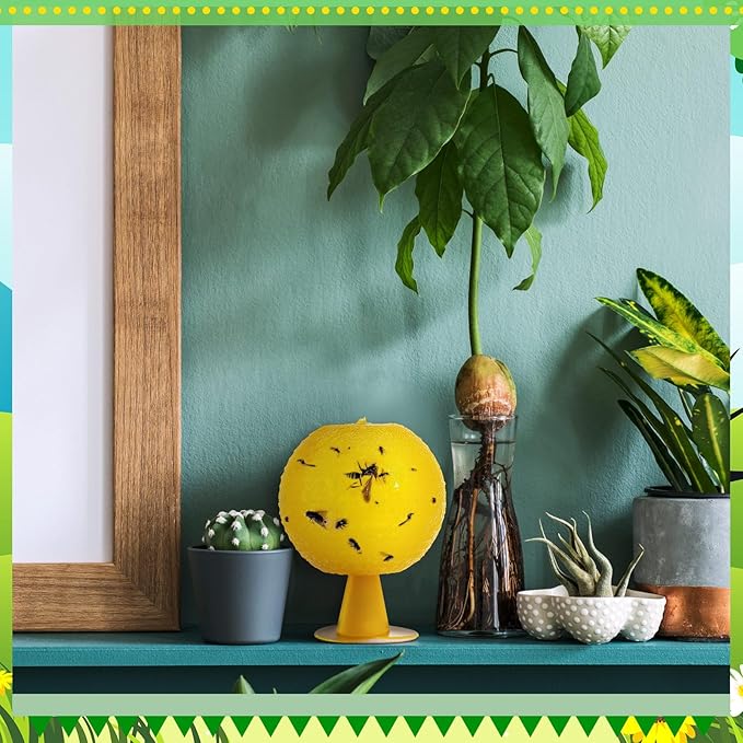 Qualirey 10 Set Fruit Fly Sticky Trap Balls Fungus Gnat Killer Bug Catcher Gnat Trap Insect Traps Indoor Outdoor Plant Fly Sticky Traps Ball for Fungus Plants(Yellow)