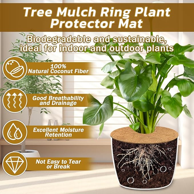 Legigo 10pcs Coconut Fiber Mulch Ring Tree Plant Protector Mat, 6 Inch Natural Coco Coir Tree Mulch Ring Plant Pot Soil Cover, Tree Rings Disc Plant Cover for Indoor Outdoor Plants, Landscaping