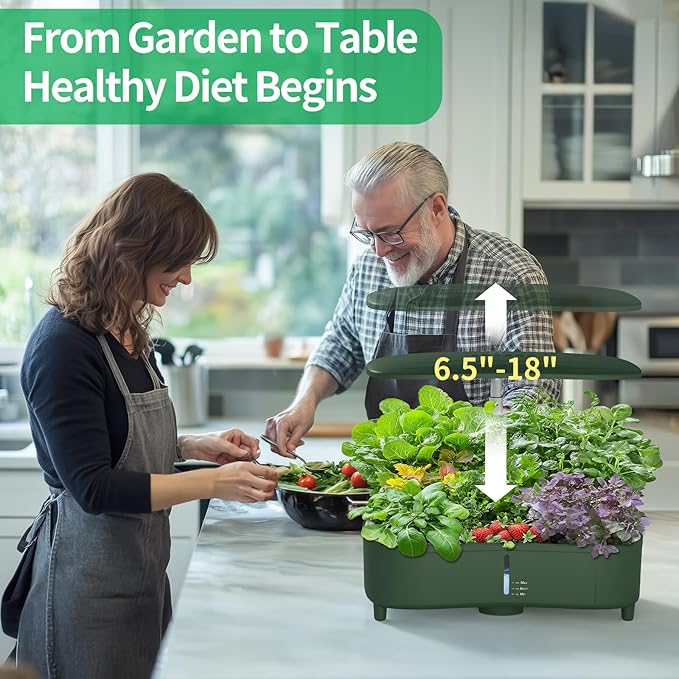 Hydroponics Growing System Kit Indoor, Aeroponics Herb Garden Kit 15 Pods, 3 Grow Modes, 24H Timer Gardening System, Quiet Smart Water Pump Hydroponic Planter Summer/Winter Use (Dark Green)