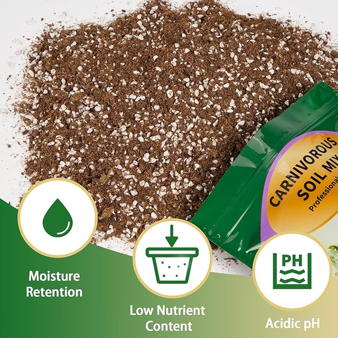Carnivorous Plant Soil Mix 1qt, Pure Peat Moss and Perlite Mixture for Venus, Pitcher, Butterwort, Nepenthes, Sundew