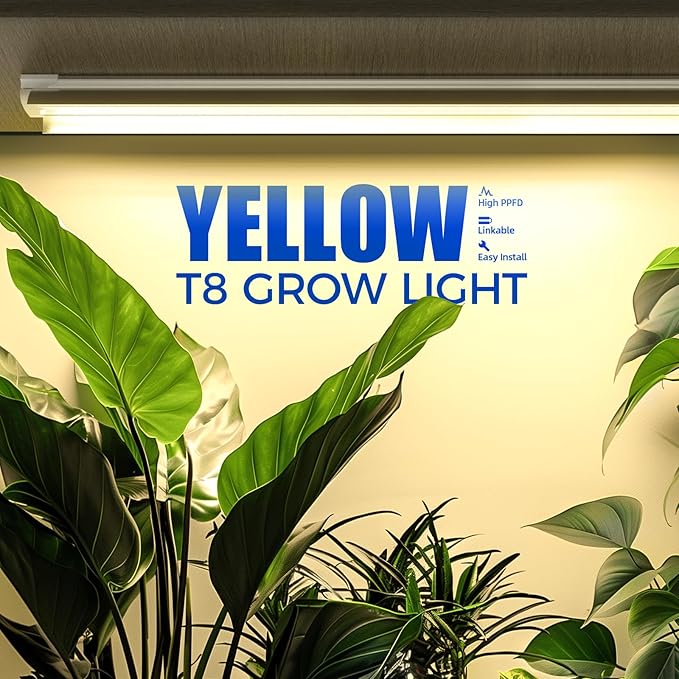 Barrina T8 Grow Light, 252W(6 x 42W, 1400W Equivalent), Full Spectrum, LED Grow Light Strips, T8 Integrated Growing Lamp Fixture, Grow Shop Light, with ON/Off Switch, 4FT 6 Packs, Yellow