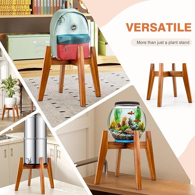 RAINBLELAND Acacia Wood Plant Stand for 9 Inch Pots, Mid Century Modern Indoor Plant Stand, Solid Hardwood, Non-Adjustable Flower Pot Holder for Home and Patio Décor