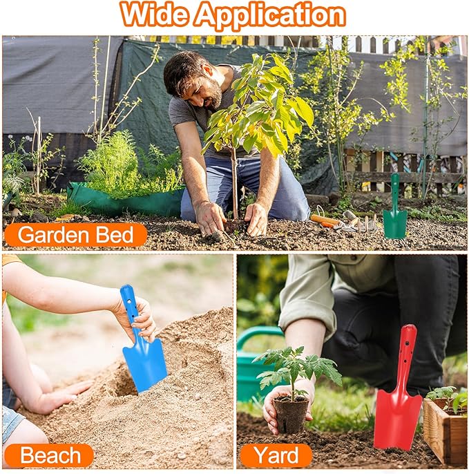 HARFINGTON 4pcs Mini Colorful Metal Hand Shovel 11" x 3" Digging Trowel Set Transplanting Garden Tools for Flower Soil Digging Planting Weeding Transplanting Garden, 4 Colors