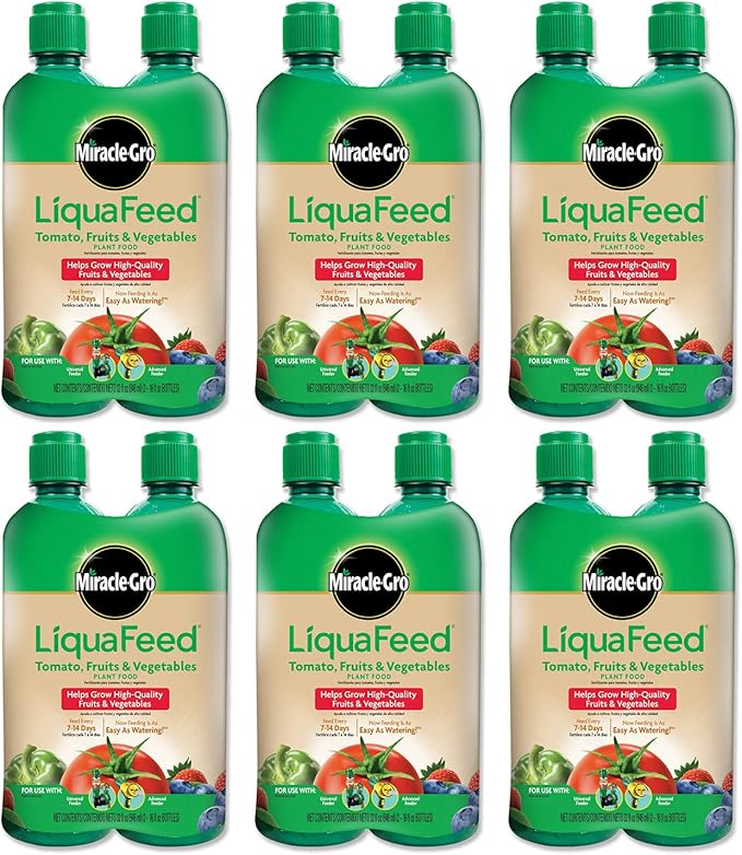 Scotts LiquaFeed Tomato, Fruits & Vegetables Plant Food Refills, Plant Fertilizer, 16 fl. oz., 2 Bottles/Pack (6-Pack)
