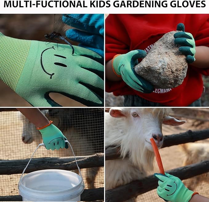 Kids Gardening Gloves for Ages 2-12 Toddlers, Youth, Girls, Boys, Children Garden Gloves for Yard Work (Size 4 for 7, 8 Year Old)