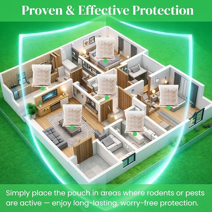 Pest Repellent Pouches, 10 Pack Peppermint Oil Mouse Repellent for Mice, Rats, Rodents, Spiders & Squirrels, Natural Indoor & Outdoor Pest Control, Family & Pet Safe (0.23, Pounds)
