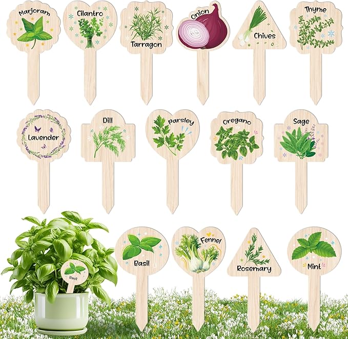 JUYRLE Plant Label Signs- 15PACK Herb Garden Markers, Plant Labels for Outdoor Garden Waterproof, Plant Tags with Names, Indoor Patio Tags for Succulent Flowers Greenery Seedling