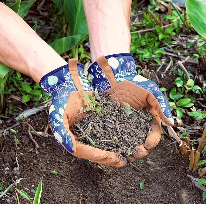 Trifabricy Gardening Gloves for Women, Breathable Leather Garden Gloves with Grip, Thorn-Proof Puncture-Resistant Work Gloves