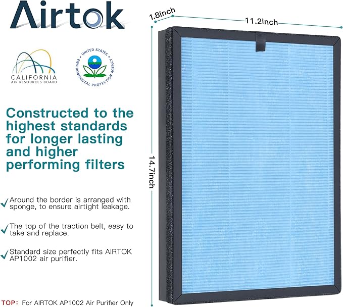 AIRTOK Air Purifier AP1002 Replacement Filter, H13 True HEPA Filters 2 Pack