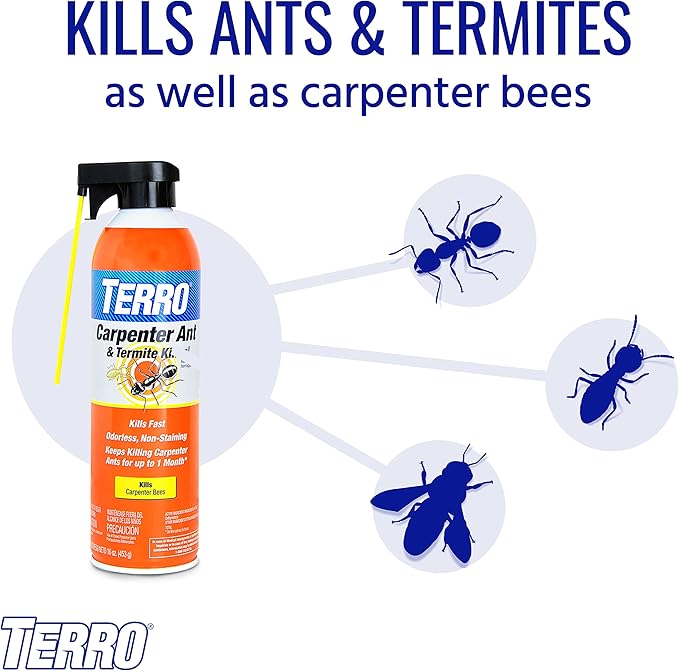 TERRO T1901-6 Ready to Use Indoor and Outdoor Carpenter Ant, Termite, and Carpenter Bee Killer Aerosole Spray - 16 Ounces
