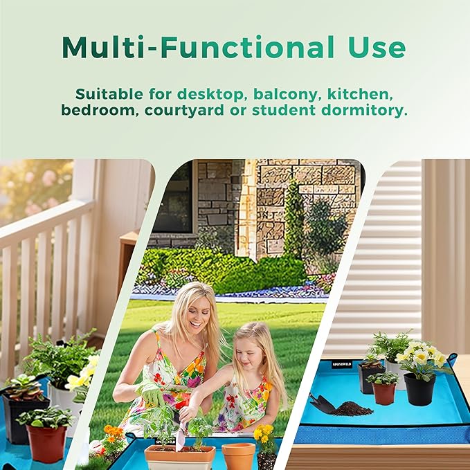 Large Plant Transplanting Mat - Thickened Waterproof Potting Mat, Succulent Gardening Mat, Portable Repotting Mat for Mess Control, Indoor Outdoor Use (PVC-Blue 19.7"x19.7")