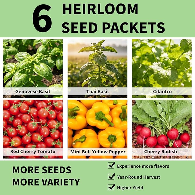 Hydroponic Seed Pod for Aerogarden, Ahopegarden, LETPOT, URUQ - 12 Salsa Refill Grow Pods with 6 Packets Seeds of Basil, Cherry Tomato, Bell Pepper, Cherry Radish & Cilantro for All Hydroponic Systems