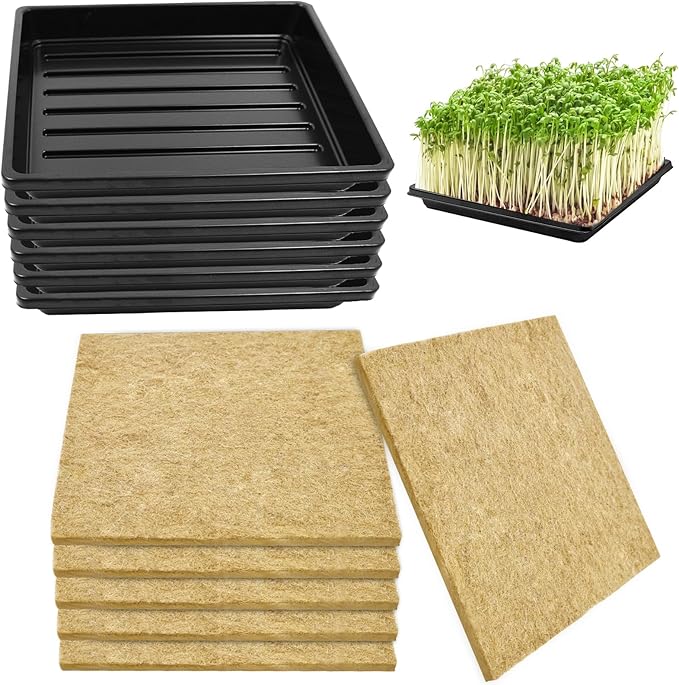 6Set Microgreens Growing Mat with Tray, Microgreen Growing Kit 10″×10″ Wheatgrass Seed Sprouting Starter Mat Hemp Fiber Grow Tray Hydroponic Jute Pads Indoor Organic Production for Germination Sprouts