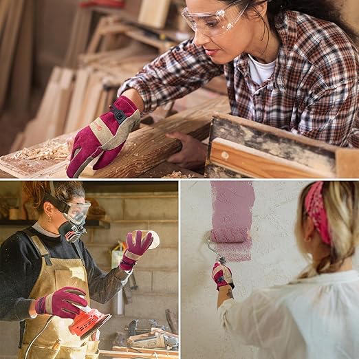 Leather Gardening Gloves for Women - Working Gloves for TIG/MIG Welding, Construction, Farm, Best Garden Gifts & Tools for Gardener (Large)