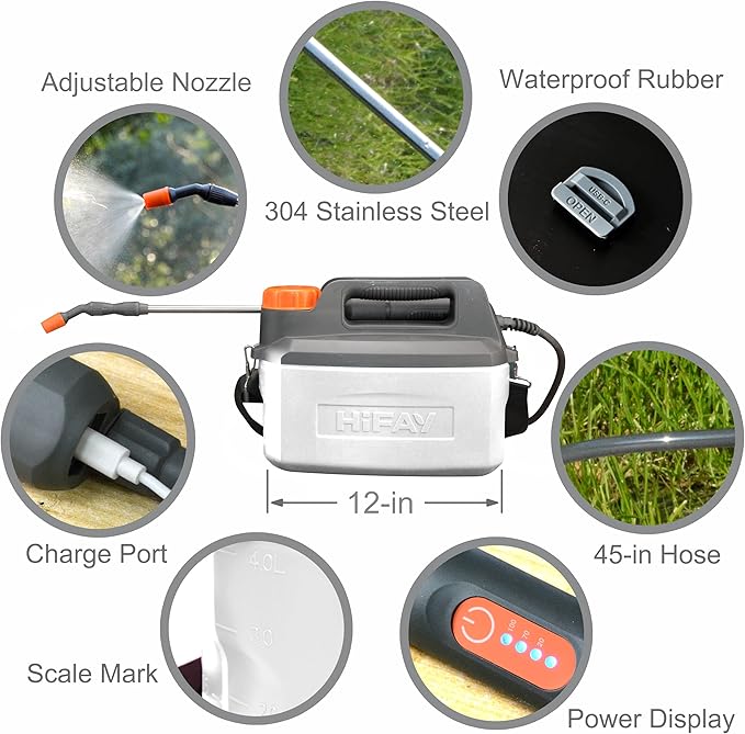 HIFAY ES4-PRO Electric Sprayer 1 Gallon Built-in 4000mAh,Rechargeable Battery Powered Sprayer with Telescopic Wand,Plant Mister,Kitchen Cleaning,Indoor Watering Can for Plants (White)