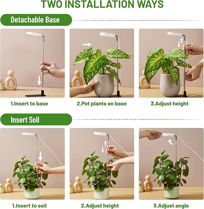 LBW Grow Light for Indoor Plants, Height Adjustable Plant Grow Lamp with Auto On/Off Timer 6/8/12/16H, 3 Colors,5 Dimmable Brightness, for Small Plants, White, 3 Packs