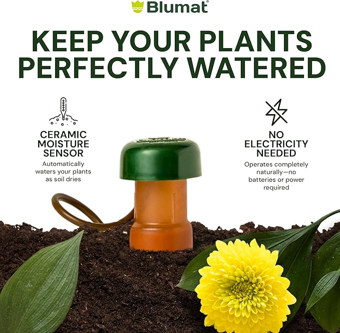 Blumat Classic Self-Watering Stakes - Prevents Overwatering and Underwatering for Healthy Growth While You are Away - Ideal for Indoor Plant Watering, 9 Pack, w Adapter