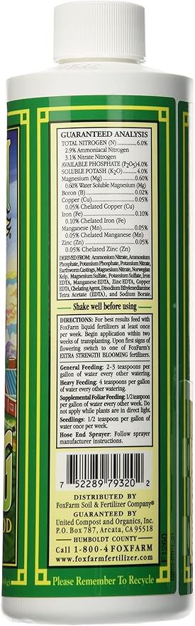 FoxFarm Grow Big Liquid Plant Food - 6-4-4 House Plant Fertilizer for Lush Vegetative Growth, Fast Nutrient Uptake for Roses, Tomatoes & Veggies - Pint Size Concentrate