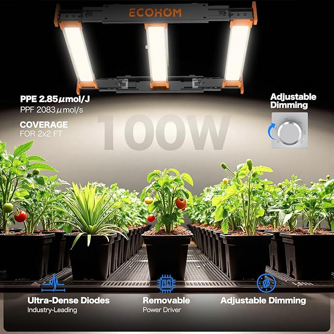 Pro Bar 100W LED Grow Light, Daisy Chain Dimmable Full Spectrum, High PPFD for Indoor Plants Seed Starting Veg Bloom 2x2/3x3ft Coverage, Pro Growing Lamps for Commercial & Home, Retractable