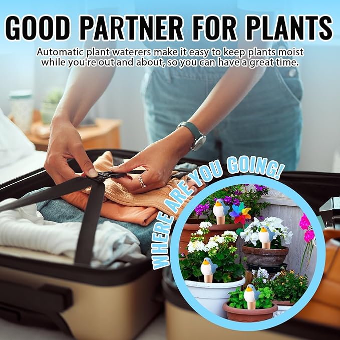 Sliner 8 Pack Bird Shaped Plant Watering Globes Self Watering Planter Insert Terracotta Irrigation Globe Devices with Slow Release Automatic Water Spike for Indoor Outdoor Potted Plant(Blue)